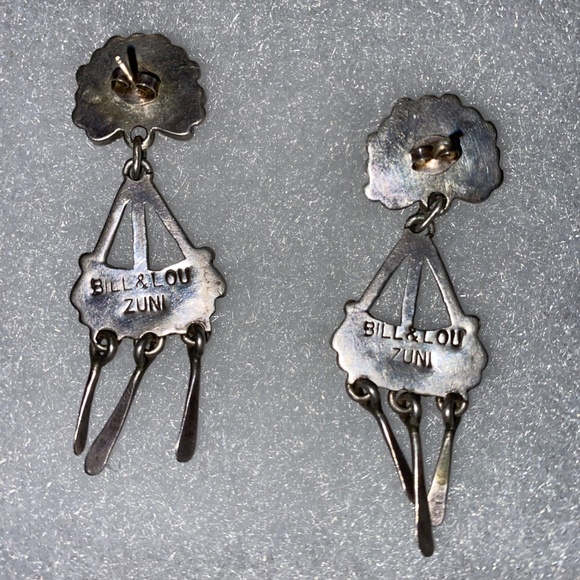 Vintage Zuni Red Coral Petit Point Post Chandelier Earrings Signed Bill & Lou - Picture 4 of 10